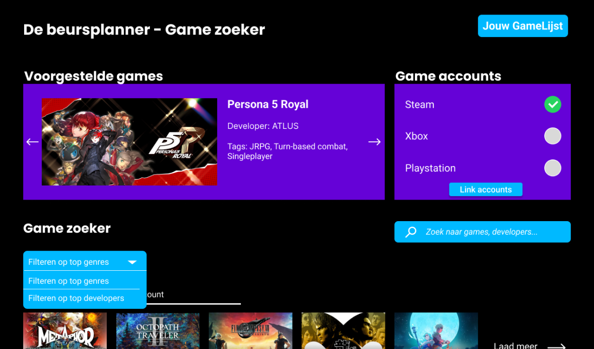 foto van de homepage van mijn applicatie