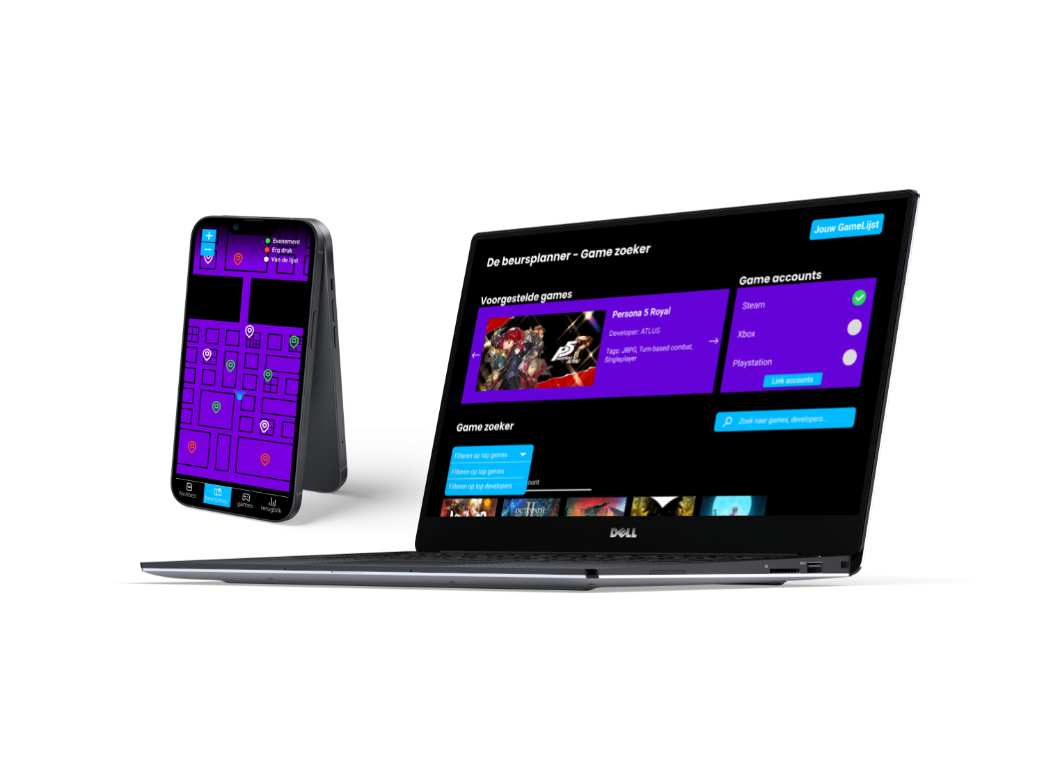 mockup van schermen game beurs